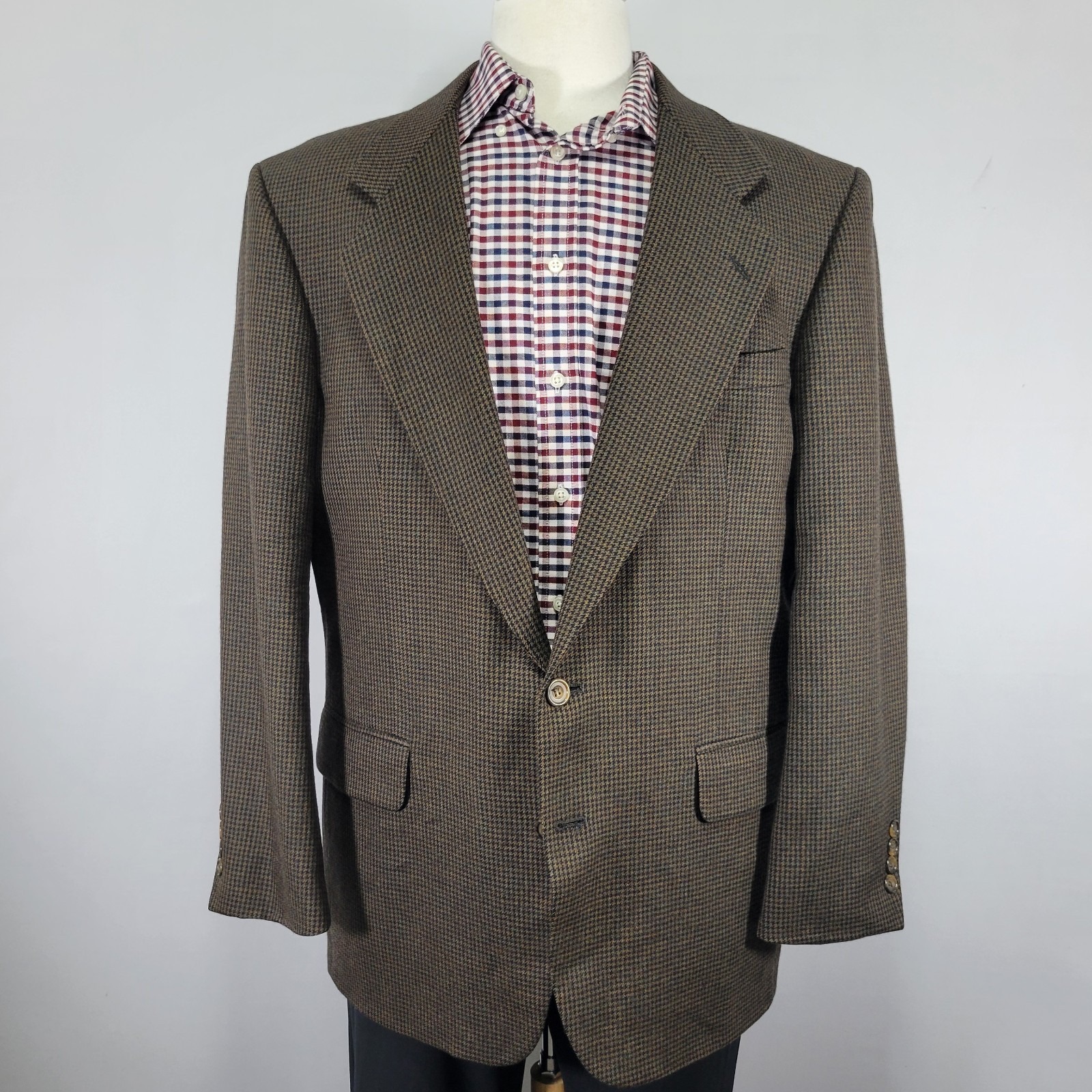 Oscar De La Renta Men's Sport Coat Blazer Two Button Brown Houndstooth Wool 44r